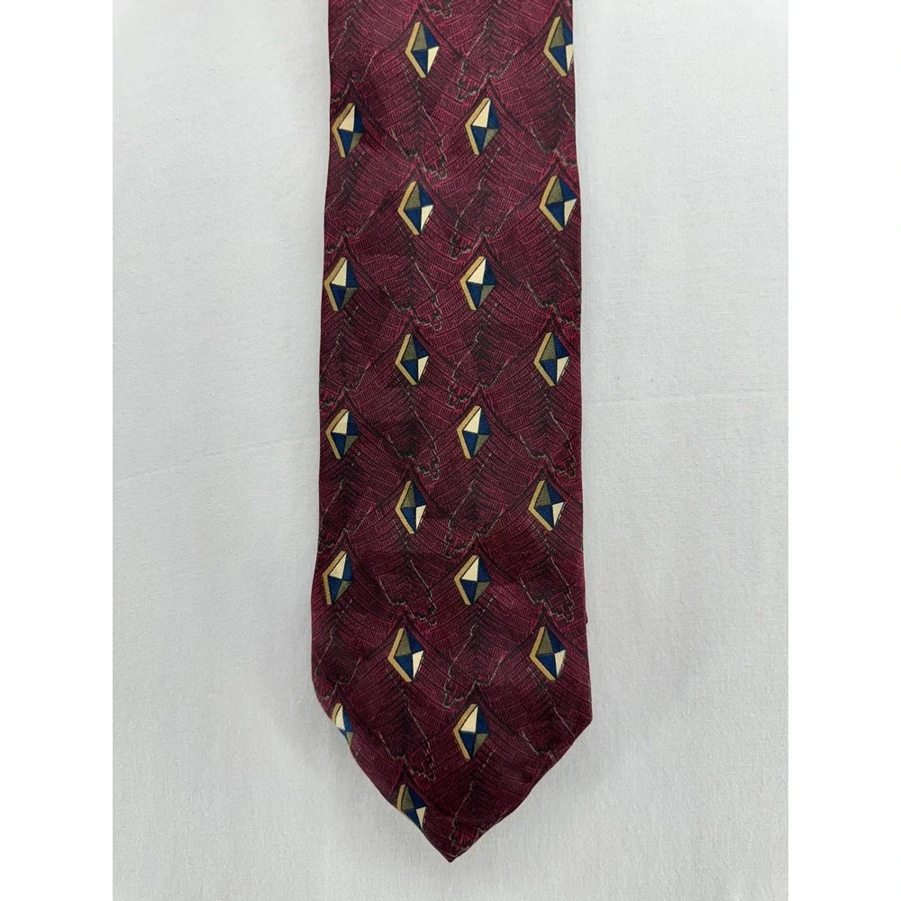 Vintage‎ Robert Talbott Studio Britches Silk Tie Burgundy Geometric Diamond Mens
